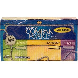 Tampax Compak Pearl tampons; 10 super, 20 regular, 10 lites absorb40ct