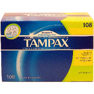 Tampax duopack 54 regular absorbency and 54 super absorbency tamp108ct