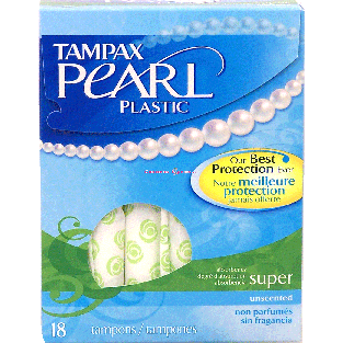 Tampax Pearl super absorbency unscented plastic tampons  18ct