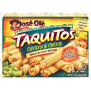 Jose Ole Taquitos chicken & cheese rolled in flour tortillas, 122.5-oz