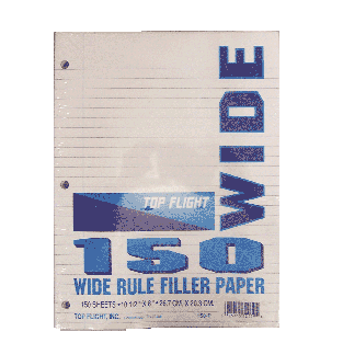 Top Flight  150 sheets, wide ruled, 10 1/2 x 8in  1pk