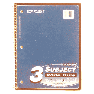 Top Flight Standards 3 subject wide rule notebook, 120 sheets, 10.5 1ct