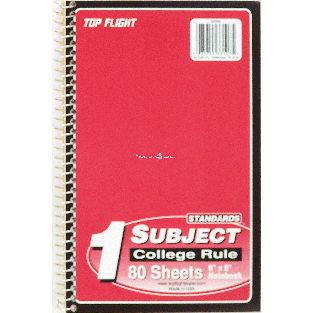 Top Flight  1 subject college rule notebook, 80 sheets, 8 in x 5 in 1ct