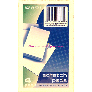 Top Flight  scratch pads, 4 50 sheet pads, 3 x 5 in 4ct