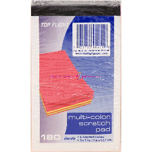 Top Flight  multi-color scratch pad, 180 sheets, 5 assorted colors,1ct