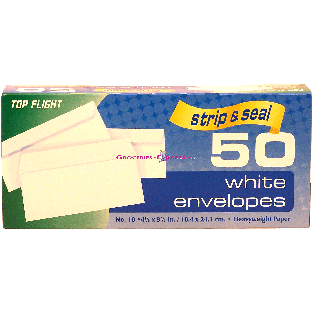Top Flight  white envelopes, strip & seal, no. 10, 4 1/8 x 9 1/2-i 50ct