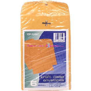 Top Flight  kraft clasp envelopes, durable heavyweight, 6 x 9 in.  6pk