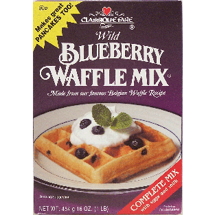 Classique Fare  wild blueberry waffle mix, complete with eggs and 16oz