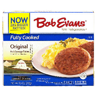Bob Evans  fully original pork sausage patties, 8 patties 9.6oz
