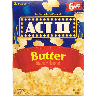 Act II  butter flavor microwave popcorn, 6-pack, 100% whole grai16.5oz