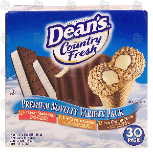 Dean's Country Fresh 12 ice cream sandwiches, 6 ice cream cones, 30-pk