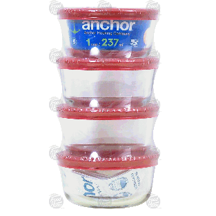 Anchor  4 - 1 cup glass containers with lids  4pk