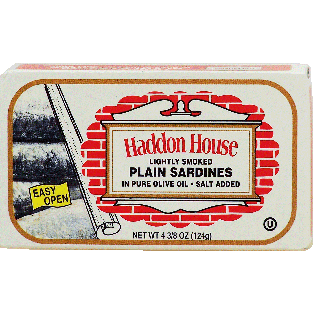 Haddon House  lightly smoked plain sardines in pure olive oil -4.375oz