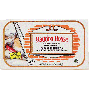 Haddon House  sardines, lightly smoked hot spiced in pure olive o4.3oz