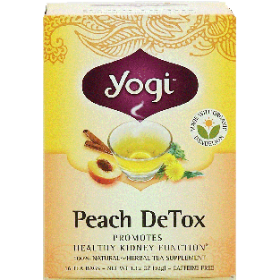 Yogi Peach DeTox herbal tea supplement promotes healthy kidney f1.12oz