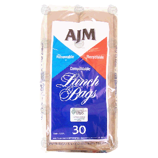 Ajm  paper lunch bags, compostable, renewable, recyclable, 5.125 x 30ct