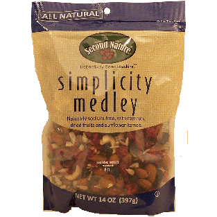 Second Nature simplicity medley sodium-free, raw nuts, dried fruit14oz