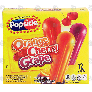 Popsicle  ice pops, orange, cherry and grape, 12 pack 12-ct