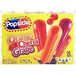 Popsicle  ice pops, orange, cherry & grape, 20 pack 33-fl oz
