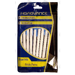 HQ Advance  medium point, vented cap sticks pens, blue ink  10ct