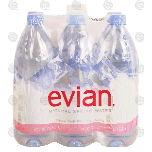 Evian  natural spring water, 6- 1 liter bottles 6-ct