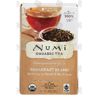 Numi Organic Tea breakfast blend, black tea, 18 non-gmo biodegra1.4-oz