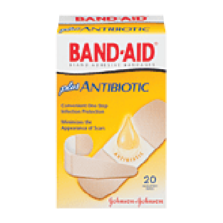 Band-Aid  adhesive bandages plus antibiotic, assorted sizes 20ct