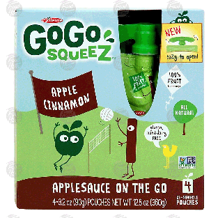 Go Go Squeez  apple cinnamon applesauce, 4-pouches 12.8oz