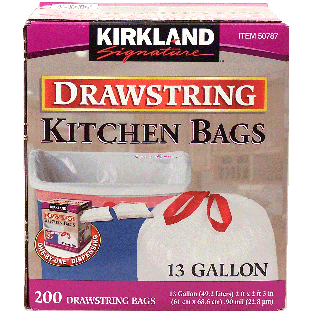 Kirkland Signature  drawstring kitchen bags, 13-gallon, 2-ft x 2-200ct
