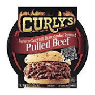 Curly's  pulled beef barbecue sauce with hickory smoked seasoned b18oz