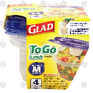Glad To Go medium round lunch containers, 4 (4 cup)containers & lid 4pk