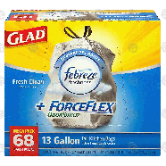 Glad ForceFlex 13 gallon tall kitchen bags with febreze freshness, 68ct