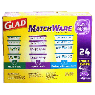 Glad Match Ware containers, 4 rounds, 4 squares, 4 rectangles with24ct