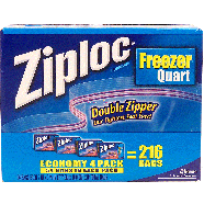 Ziploc  freezer quart, economy 4-pack, 7 x 7 3/4-in bags, double  216ct