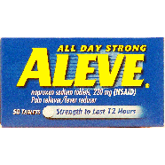 Aleve All Day Strong noproxen sodium tablets, 220mg pain reliever/50ct