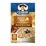 Quaker High Fiber maple & brown sugar flavor instant oatmeal, 8-12.6oz