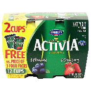 Dannon Activia lowfat yogurt, 4oz cups, 12ct, 6 blueberry, 6 straw12ct