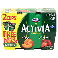 Dannon Activia lowfat yogurt 4oz 12 Ct Cups, 6 strawberry, 6 peach12ct