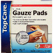 Top Care  gauze pads for cleaning wounds, sterile, latex free, 4 x10ct