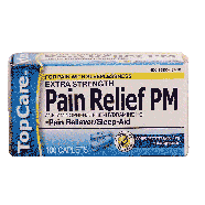 Top Care  extra strength pain relief pm, pain reliever/sleep aid, 100ct