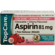 Top Care  aspirin 81-mg, cherry flavored chewable, tablets  36ct