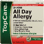Top Care  all day allergy, cetirizine hydrochloride 10-mg., tablet14ct