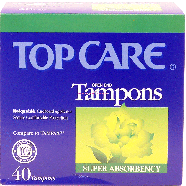 Top Care  tampons, open end, super absorbency, cardboard applicato 40ct