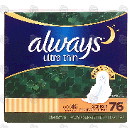 Always ultra thin overnight femine pads, flexi-wings, 2-pack 76ct