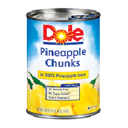 Dole Canned Fruit Pineapple Chunks In 100% Pineapple Juice 20oz
