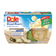 Dole Fruit Bowls Pears Diced In Light Syrup 4 Oz Cup 4pk