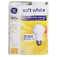General Electric  72 watt soft white bulbs, 100 watt replacement  4ct