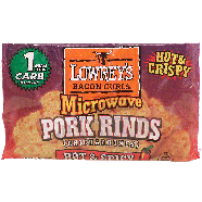 Lowrey's  microwave pork rinds, bacon curls, hot & crispy, hot &1.75oz