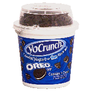 Yo Crunch  lowfat yogurt with oreo cookie toppings, cookies 'n crea6oz