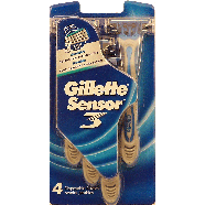Gillette Sensor 3 disposable 3 blade razors, non-slip handle 4ct